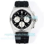 Super Clone Breitling Chronomat B01 Watch Black Chronograph Dial with Diamonds 